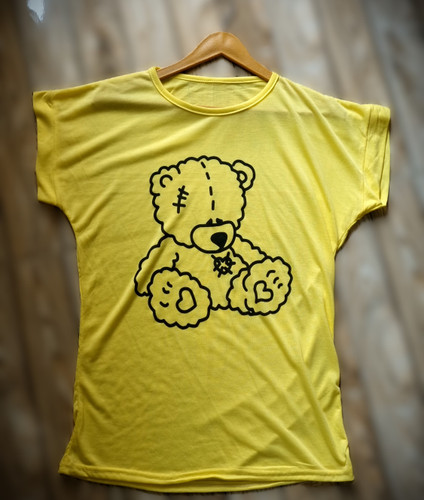 تیشرت زنانه ویسکوز زرد چاپ خرس